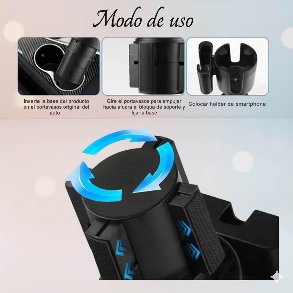 Expandí tu portavasos y lleva tu mate, termo o taza. + holder para el celular.