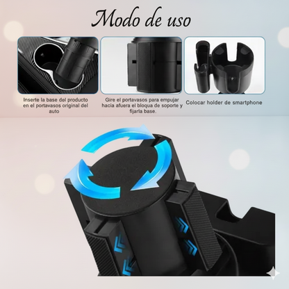 Expandí tu portavasos y lleva tu mate, termo o taza. + holder para el celular.